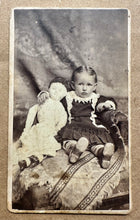 Load image into Gallery viewer, Scared Little Girl with BIG DOLL 1880s CDV Photo Buffalo New York
