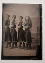 Load image into Gallery viewer, Victorian Bathing Beauties on Beach Four Girls in Swimsuits 1890s Tintype
