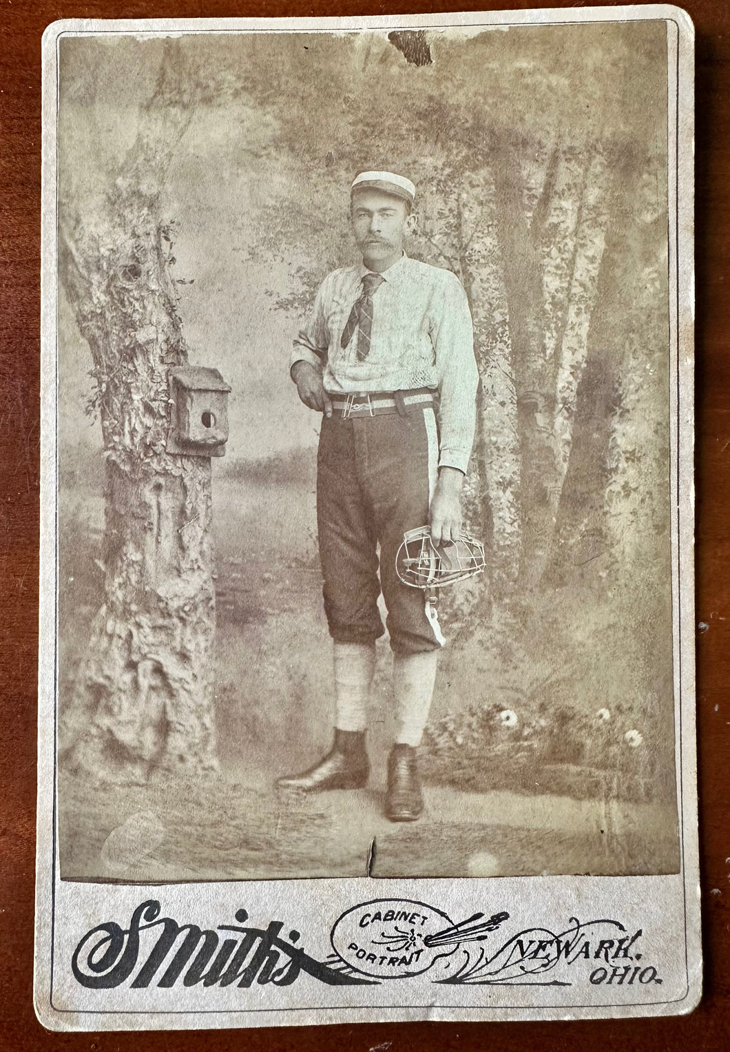 ID'd Baseball Player in Uniform with Mask 1890s Cabinet Card Newark Ohio