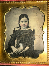 Load image into Gallery viewer, Little Girl Holding a Bird - Pigeon or Dove 1/6 Daguerreotype
