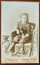Load image into Gallery viewer, Little Girl Feeding Kitten from Milk Bottle 1890s CDV Photo
