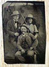 Load image into Gallery viewer, People Holding Rare Custom Rifles Smiling Woman &amp; Men 1800s Tintype Photo
