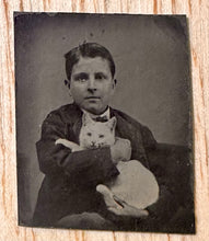 Load image into Gallery viewer, 1860s Miniature Gem Tintype Little Boy Holding White Cat
