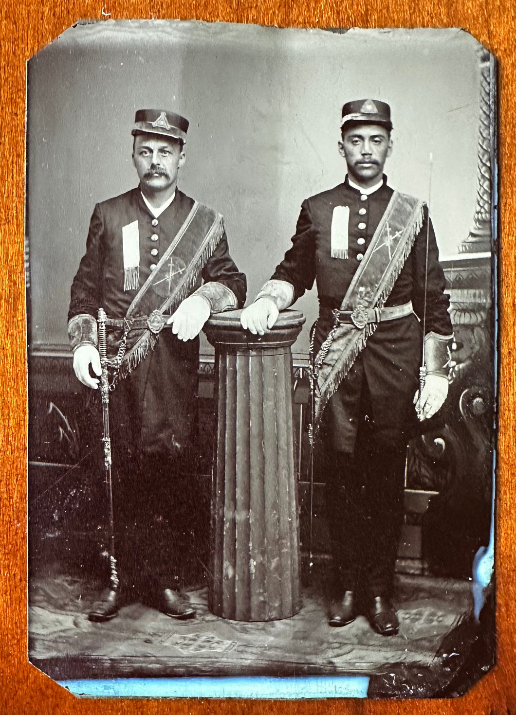 RARE Tintype Men in Fraternal / Masonic Regalia African American Man