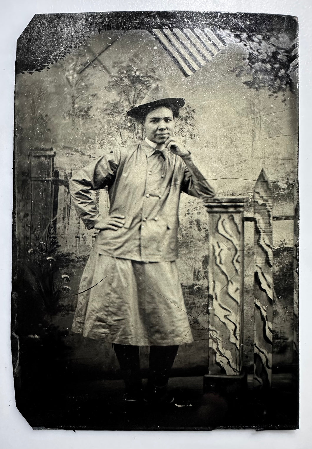 Cute African American Girl with American Flag Antique Tintype Photo
