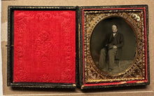Load image into Gallery viewer, Unusual 1/6 Ruby Ambrotype of Seated Man Holding Hat 1850s
