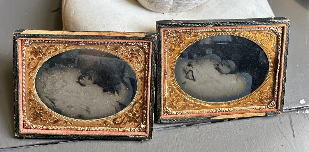 Double Post Mortem 1/4 Tintypes - Little ID'd Girl or Brother & Sister / Tied Hands