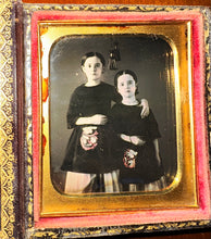 Load image into Gallery viewer, 6th Plate Daguerreotype in Special Case Little Girls / Sisters Holding Beaded Purses
