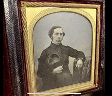 Load image into Gallery viewer, Antique Ambrotype Professor or Scholar Holding Academic Cap Tinted 1800s Photo
