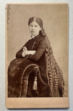 Load image into Gallery viewer, Pretty Teen Kansas Girl with Very Long Crimped Hair 1880s CDV Photo

