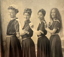 Load image into Gallery viewer, Victorian Bathing Beauties on Beach Four Girls in Swimsuits 1890s Tintype

