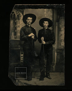 Antique Western Tintype Photo / Armed Cowboys with Rifles & Matching Outfits