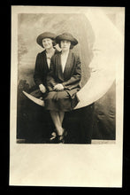 Load image into Gallery viewer, Two Women Sitting On Paper / Prop Moon 1920s Vintage Photo RPPC Postcard Lesbian
