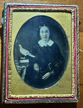 Load image into Gallery viewer, Mourning Symbol? 1/4 Plate Ruby Ambrotype Woman With Dove Bird 1850s Photo
