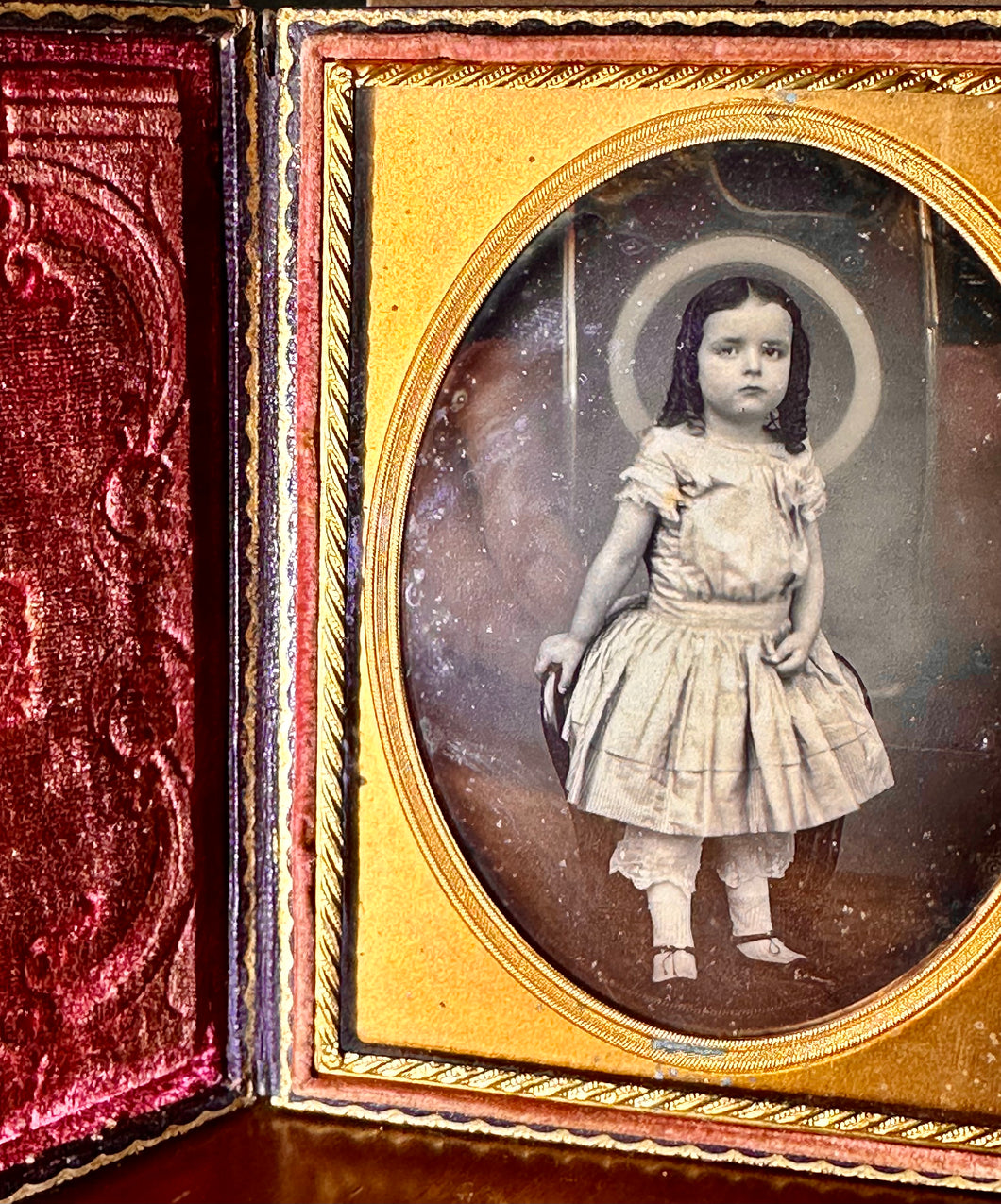 Cased 1/4 Daguerreotype of a Little Girl with Curls in Hair, 1850s