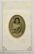 Load image into Gallery viewer, Little Girl Holding Striped Kitten / Cat Great 1870s Tintype Photo
