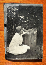 Load image into Gallery viewer, Amazing Tintype Woman with Pet Tabby Cat Antique Photo 1800s Original Rare
