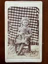 Load image into Gallery viewer, Cute Little Girl Holding Kitten Outdoor CDV Photo
