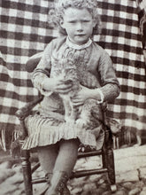 Load image into Gallery viewer, Cute Little Girl Holding Kitten Outdoor CDV Photo

