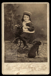 Unusual! Boy Riding Tricycle with Little Dog Facing Away From Camera - Old Photo