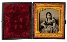 Load image into Gallery viewer, 1/6 Ambrotype Woman Wearing Mourning Hair Bracelet? Brass Mat 1850s Photo

