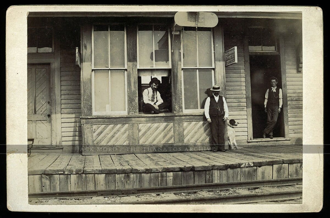 Rare Antique Photo Western Union Telegraph Office Men Dog - Dakota Occupational