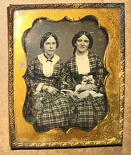 Load image into Gallery viewer, 1/9 DAGUERREOTYPE TWO WOMEN MATCHING DRESS HOLDING HANDS BOSTON PHOTOGRAPHER
