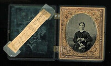 Load image into Gallery viewer, Knitting ID&#39;d Woman Ball of Yarn 1800s Tintype in 1850s Union Photo Case Antique
