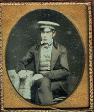 Load image into Gallery viewer, ORIGINAL 1/6 DAGUERREOTYPE PHOTO HANDSOME YOUNG MAN WEARING CHECKERED WHEEL CAP
