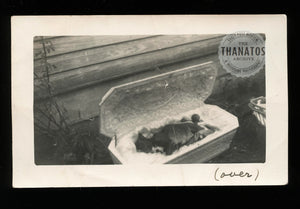 Very Sad Post Mortem Dog in Coffin with Toys + Note VTG Snapshot Photo