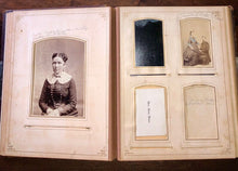 Load image into Gallery viewer, Large Photo Album 1860s 1880s 76 CDV Tintype Cabinet + Victorian Calling Cards
