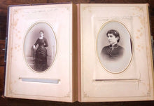 Load image into Gallery viewer, Large Photo Album 1860s 1880s 76 CDV Tintype Cabinet + Victorian Calling Cards
