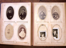 Load image into Gallery viewer, Large Photo Album 1860s 1880s 76 CDV Tintype Cabinet + Victorian Calling Cards
