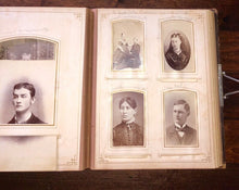 Load image into Gallery viewer, Large Photo Album 1860s 1880s 76 CDV Tintype Cabinet + Victorian Calling Cards

