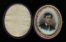 Load image into Gallery viewer, 1860s Tinted Opalotype Young Man Velvet Case Probably Philadelphia Photographer
