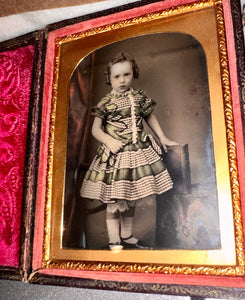 1/4 PLATE Tinted Ruby Ambrotype Little Boy Wearing Dress 1850s Color