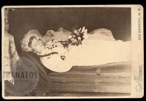 Post Mortem Cabinet Card Girl Wearing Long White Veil Bowery NYC 1800s Photo