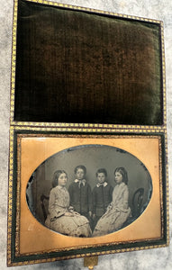 Large 3/4 PLATE Ambrotype Of Siblings Twins? In Leather Photo Case 1850s Rare