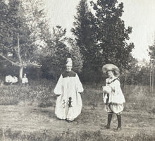 Load image into Gallery viewer, Two Antique 1900s Snapshot Photos Kids In Costumes Clown Fairy Halloween
