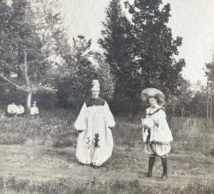 Two Antique 1900s Snapshot Photos Kids In Costumes Clown Fairy Halloween