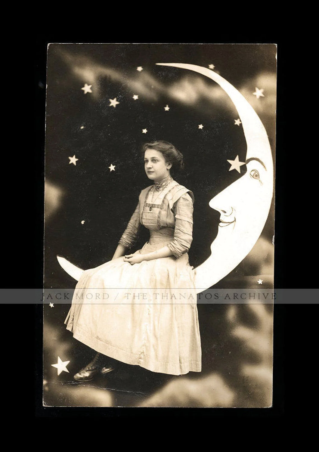 Beautiful Antique Photo Woman on Paper / Prop MOON RPPC Postcard / 1900s 1910s