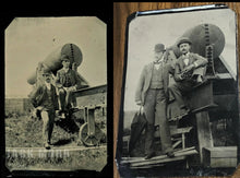 Load image into Gallery viewer, Two Large Tintypes incl Half Plate Men with Civil War Rodman Cannon
