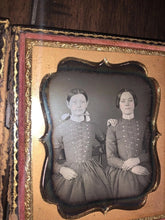 Load image into Gallery viewer, 1850s Daguerreotype Pretty Girls In Matching Homemade Dress Cute Pose Sisters
