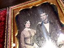 Load image into Gallery viewer, 1/4 Daguerreotype Photo Handsome Man &amp; Pretty Woman, Husband Wife Sealed 1800s
