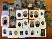 Load image into Gallery viewer, Large Lot Tintypes 30 Antique Photos Men Women Children Paper Frames 1860s 1870s
