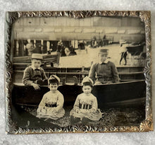Load image into Gallery viewer, 1/6 Outdoor ambrotype Of Children / Kids On The Beach With Boat 1800s Photo
