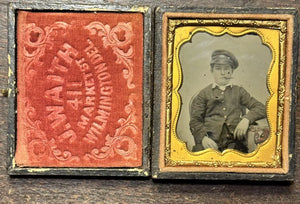 Boy Too Young to Be Smoking Cigar Ambrotype ID'd Delaware Photographer 1850s