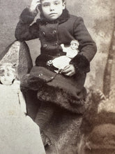 Load image into Gallery viewer, Danville ILLINOIS Girl with Two Dolls 1890s Cabinet Card Photo Vintage Antique
