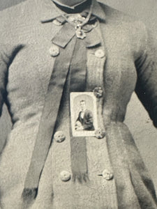 Unusual Tintype Girl with Boy's Photo Pinned to Dress PIP Mourning? Stereoviewer