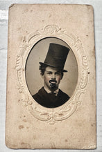 Load image into Gallery viewer, Young Man In Tall Top Hat &amp; Fake Beard Dated 1866 Tintype Photo 1860s
